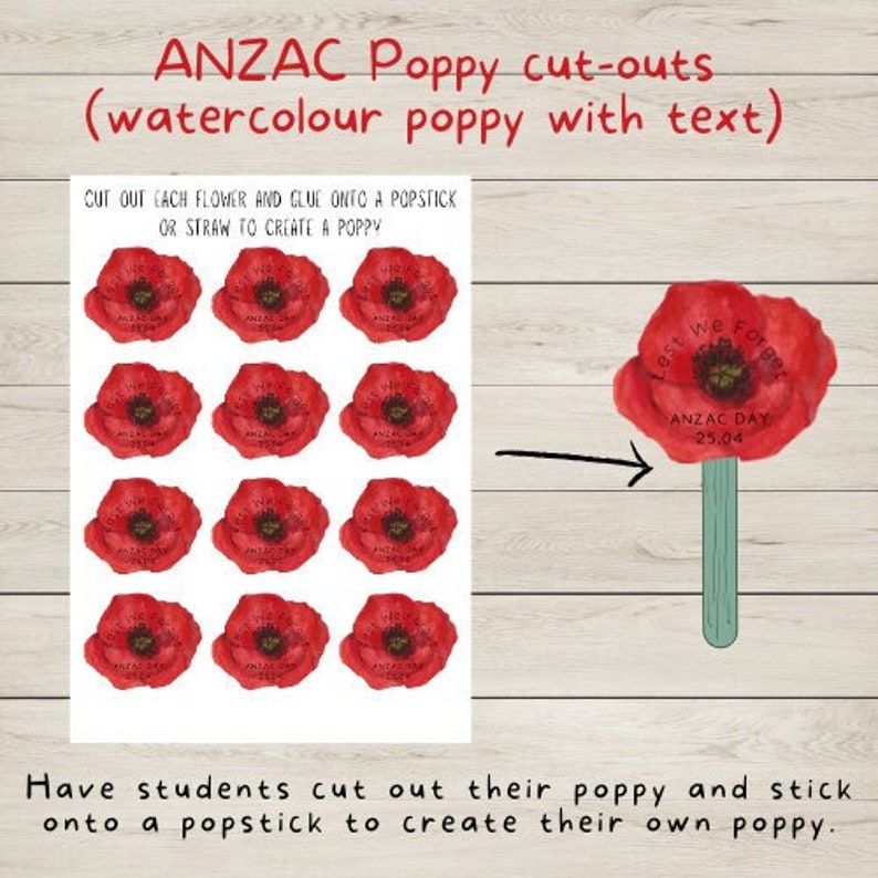 ANZAC Day Poppy Cut-outs, watercolour poppy with text zdjęcie 1