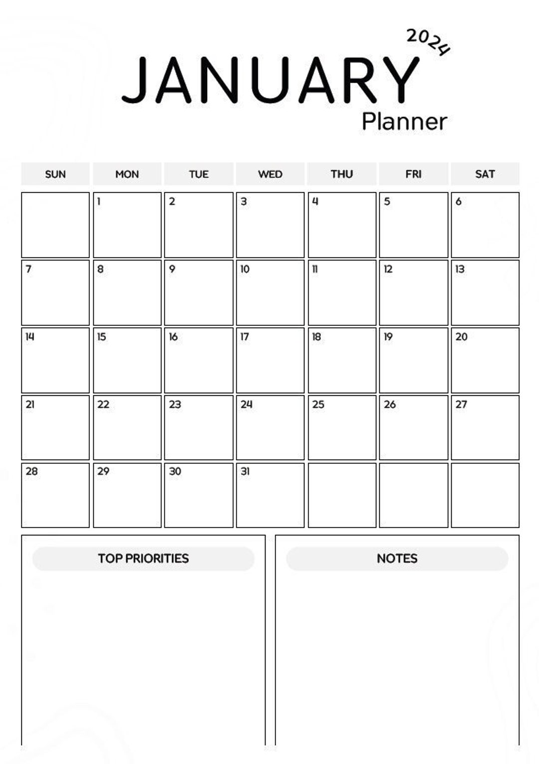 2024 Minimalist Calendar Printable | Monthly Planner 2024 | A4 ...