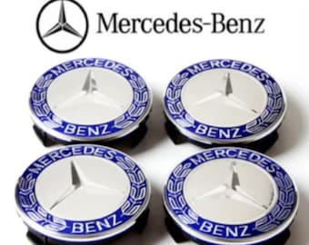 Genuine Set of 4 Blue Mercedes Benz Alloy Wheel Centre Caps 75mm Badges Hub Emblem Fits All