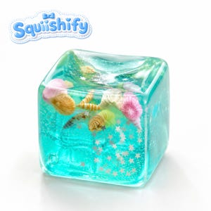 Ocean Ice Cube Stress Ball, Slow Rising Squishy Fidget Toy, Anxiety Relief Calming Squeeze