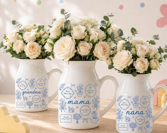 Custom Cottagecore Floral Mama Vase, Retro Mama Gift, Mother's Day Gift for Great Grandmother, Gift from Grandkids, Grammy Gift, Nana Gift