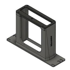 May include: A dark gray, rectangular, hollow mounting bracket with a wide base featuring four slotted holes for attachment. The vertical frame has a top opening with a small arrow icon and the text Mixmeister printed on the side panel.
