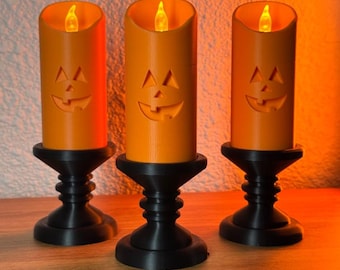 Halloween Pumpkin Candle Holder | 3D Printed Black & Orange Stand | Flameless Electric Candle Decor | Jack-O’-Lantern | Spooky | Pumpkin