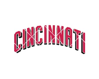 Può includere: Una grafica di testo 3D rossa e nera che recita "CINCINNATI".