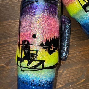 30oz Stainless Steel Glitter “On Lake Time” Tumbler - Personalization Available