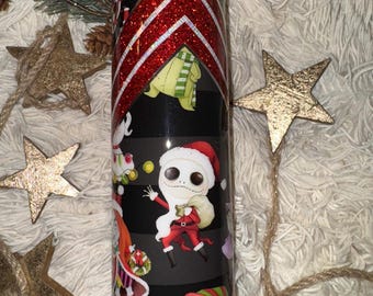 Vaso navideño con esqueleto de purpurina de 20 oz / Vaso festivo con diseño de chevron rojo / Vaso de epoxi hecho a mano