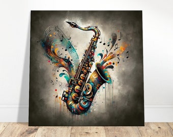 Urban Jazz Soul - Graffiti Saxophone Canvas Print, Colorful Abstract Music Wall Art, Cool Jazz Blues Sax Decor, Unique Musician Gift