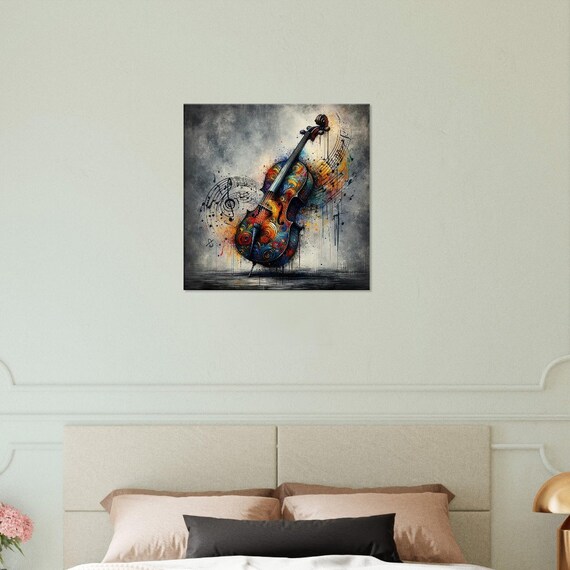 Resonance & Grace - Urban Cello Canvas Art, Deep String Wall Decor