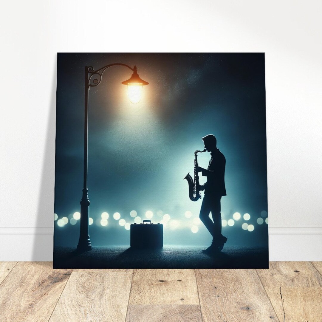 Streetlamp Saxophone Serenade Nocturnal Musician Silhouette Canvas Etsy