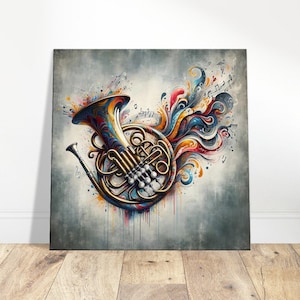 Harmonic Halls - Urban Horn Leinwand Kunst, Reiches Messing Wand Dekor, Geschenk für Horn Spieler