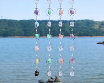 Chakra Crystal Hanging - Wall Art Gemstone Gift, Unique Garden Decor, Wire Wrap Art, Personalized Home Decor, Perfect for Christmas