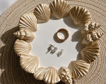 Coastal Shell Tray, Gold Jewelry Dish, Seashell Vanity Tray, Beach House Decor, Decorative Catchall, Ocean Inspired Gift