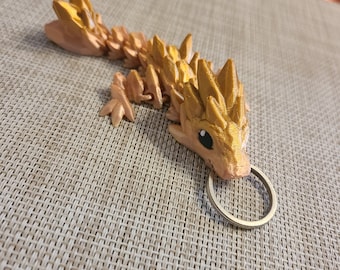 Articulated Gemstone Baby Dragon Keychain, Fidget Toy