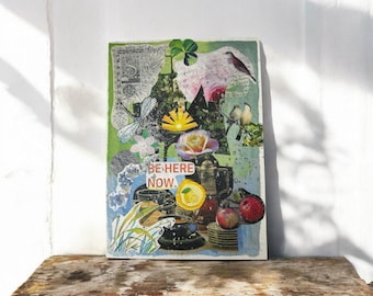 Collageposter "Wees hier en nu" Poster met citaten Muurdecoratie Mindfulness Inspiratie Motivatie Mindset Affirmatie Krachtgevend