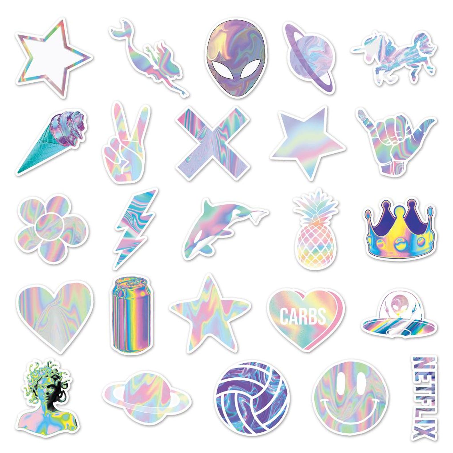 50 Holographic Laser Sticker Pack for Laptop/water Bottle/skate Board ...