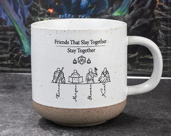 Personalized DND Party Mug, Custom Team Classes Character Silhouettes & Player Names, Ceramic Coffee Cup Friends Gift for RPG Fans