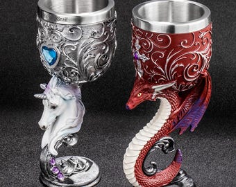 Magic Style Stainless Steel Decorative Goblet, Vintage Champagne Glass, Skull Goblet, Dragon Goblet, Unicorn Goblet, Wine Glass, 3D Goblet
