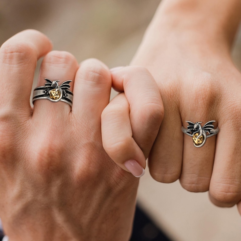Small D20 Dice Dragon Promise Rings With Inner Engraving, Proposal Ring ...
