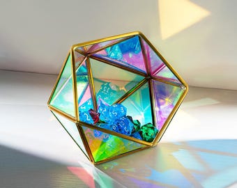D20 D12 Stained Glass Dice Bowl, D20 D12 Shape Dice Storage Display case, Dice Box, Dice Vault, Dice Keeper, DND Gifts for Dice Lovers