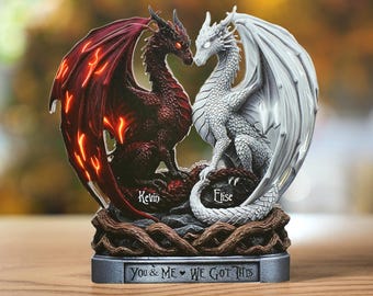 Personalized Dragon Couple Acrylic Plaque, Custom Name Lovers Gift, Fantasy Anniversary Decor Wedding Gifts for Husband and Wife Dragon Gift