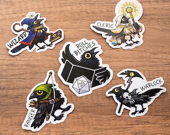 Crow DND Class Vinyl Stickers Set, Waterproof Raven RPG Decals, Gothic Fantasy Stickers for Laptop Water Bottle, Journal, Refrigerator