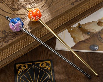 D20 Polyhedral Dice Steel Hair Sticks, First-Quality Gamer Sticks, New Colors Mini D20 Polyhedral Dice Hairpin Gift for Her, DND Gift