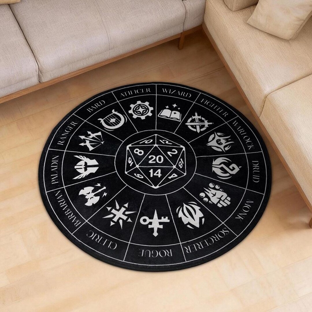 Dnd Rug Prop DND Class Black and White Magic Circle Rug for Living Room, Anti-slip ...