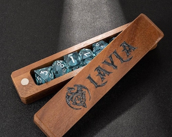 Custom Name DND Resin Wooden Dice Box, Wooden Dice Holder, Engrave Name Dice Storage Box, Dice Case, Resin Dice Box, Wooden Dice Vault