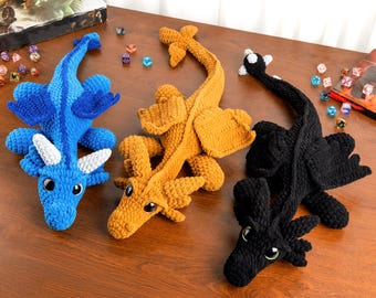 Handmade Crochet Dragon Plush Toy, Morningstar Tail Feathertail Daggertail 2-in-1 Dragons, Stuffed Animal Dragon Plushie Baby, Gift for DM