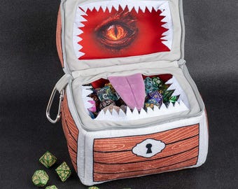 Mimic Dice Chest and DND Dice Storage Case, Dice Bag and Carabiner for 150 Dice, Dice Holder, Dice Vault, Dice Jail, Bag Charm, DND Gifts