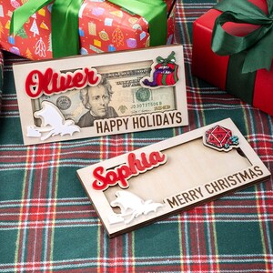 Anpassad juldrake julpengarhållare, anpassad namn D20 tärningspengarhållare, valutaplånbok displaylåda, julklappar, pengakortspresent