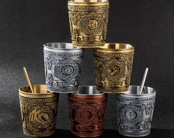 Custom Name 3d Printing DND Class Themed Shot Glasses, Dragon Cup with 304 Stainless Steel Liner and Straw, Dragon Shot Glasses, DND Gifts