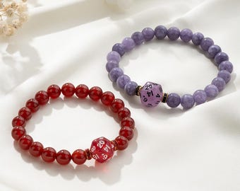 Personalized DND Mini D20 Bracelets, Elastic Beaded Dice Bracelet, DND Jewelry Gift for Dice Collectors