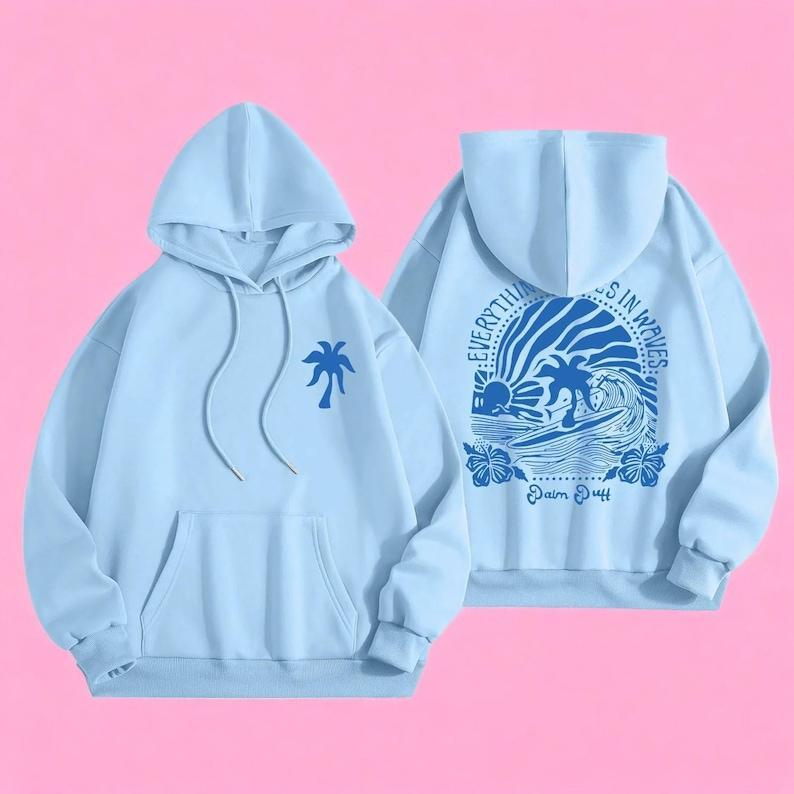 Pink Palm Puff Hoodie For Teens - Cute Embroidered Hibiscus Flower Pullover, Oversized Fit