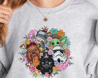 Vintage Floral Disney Star Wars Characters Shirt, Retro Disney Epcot Flower and Garden Festival 2023, Galaxy's Edge Flower Family Trip Shirt