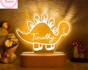 Noche LED de dinosaurio, letrero LED personalizado de dinosaurio, luz nocturna de dinosaurio, decoración de habitación para niños de dinosaurio, luz nocturna personalizada, regalo personalizado