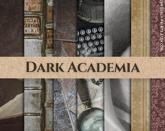 Dark Academia Digital Paper: Vintage Scrapbook Backgrounds (12x12, 230 JPG)