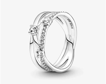 Pandora Sparkling Triple Band Ring, S925 Sterling Silver Charm Ring Compatible With Minimalist Charm Ring, Gift For Her