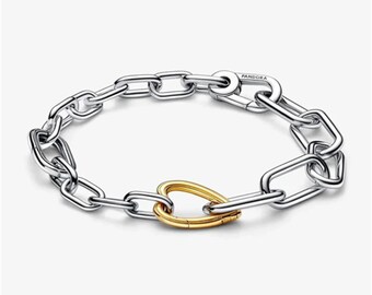Pandora Two-tone Heart Link Chain Bracelet, S925 Sterling Silver Minimalist Pandora Charm Bracelets, Pandora ME Bracelet, Gift for her