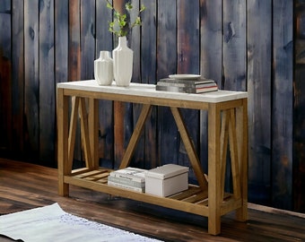Reclaimed Oak Console Table, Farmhouse Console Table with Shelf, Sofa Console Table Wood, Entryway Console Table Rustic