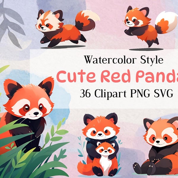 Süße Aquarell Roter Panda Clipart Sammlung - PNG SVG Clipart - Kommerzielle Nutzung - Sofort Download