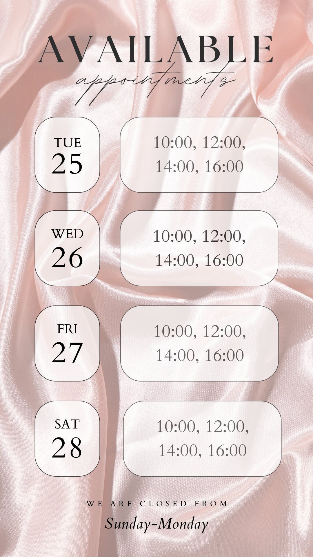Elegant Appointment Availability Template: Social Media, Canva (Digital File)