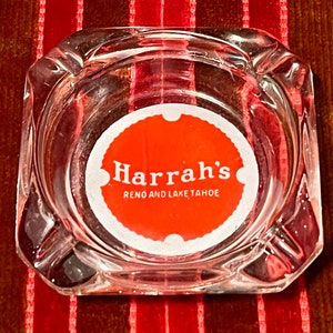 Vintage Ashtray - Harrah’s Reno & Lake Tahoe - Casino Hotel Souvenir Glass Ash Tray - Tobacciana