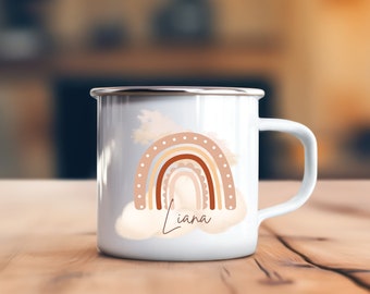 Personalisierte Emaille-Tasse für Kinder mit Regenbogen-Aufdruck – Ein einzigartiges Geschenk