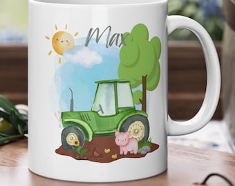 Personalisierte Tasse für Kinder mit Trecker-Aufdruck – Ein einzigartiges Geschenk