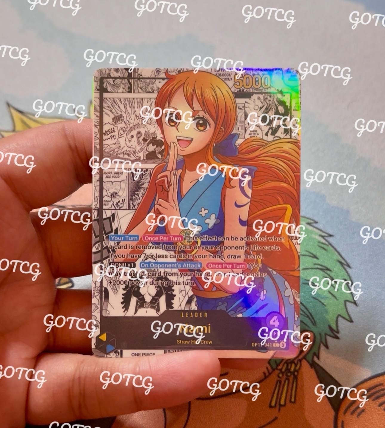 Nami Custom Leader Manga - Blue Yellow OP11 - Holographic Handmade