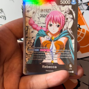 Rebecca Custom Leader Manga - Bleu noir OP04 - Holographique fait main - Proxy personnalisé OPTCG