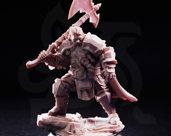 Took Dwarven Axeman Miniature | Tales Grimm Dwarf Fighter Barbarian D&D Figure, DM Stash 32mm 75mm Unpainted Resin RPG Model