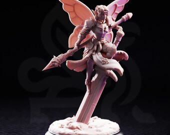 Battle Bell Fairy Knight Miniature | Tales Grimm Fey Paladin Fighter D&D Figure, DM Stash 32mm 75mm Unpainted Resin RPG Model