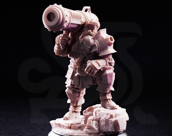 Rook Dwarven Cannoneer Miniature | Tales Grimm Dwarf Artillerist D&D Figure, DM Stash 32mm 75mm Unpainted Resin RPG Model